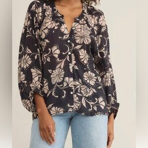 Like new! Z Supply Black and Tan Wren Ari Floral Blouse in Small